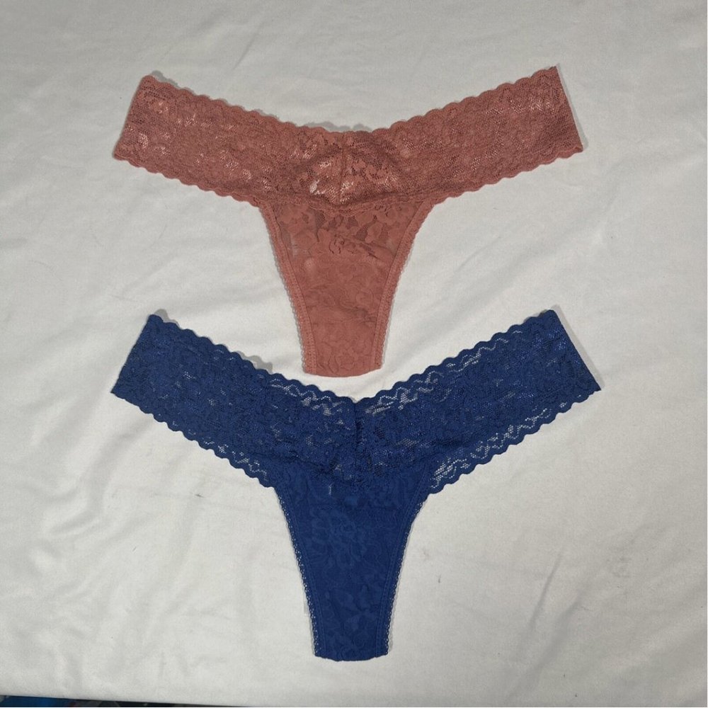 NEW $48 Hanky Panky‎ Lace Low rise Thongs in Blue & Pink [SZ OS] #6257